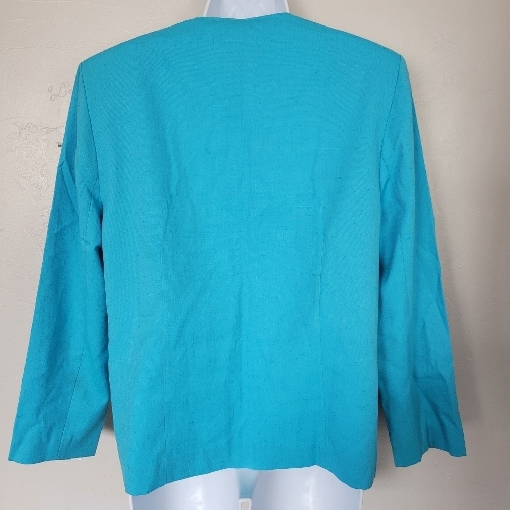 Pykettes Vintage Women's 12 Bright Blue Blazer One Button Spring Summer Preppy - Picture 4 of 6